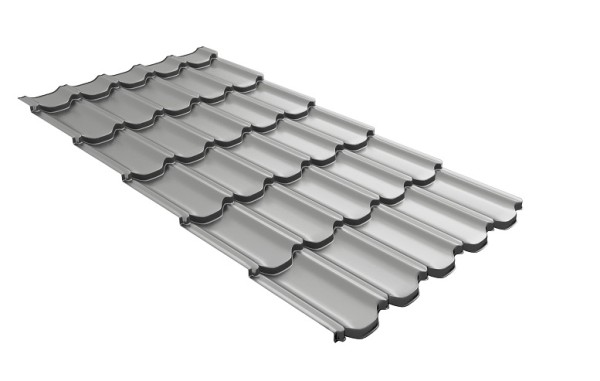 Металлочерепица квинта плюс с 3D резом 0,45 PE RAL 9006 бело-алюминиевый купить в Тосно